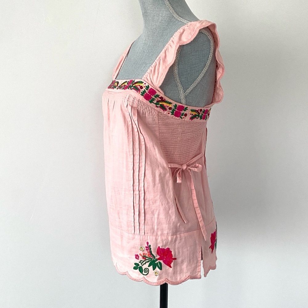 VTG Juicy Couture Light Pink Ruffled Strap Blouse Sz 0 Floral Embroidered Y2K - Picture 2 of 11
